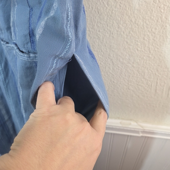 Women’s Anthropologie Blue Striped Linen Cotton Blend Boho Jumpsuit Size 12 - Picture 5 of 12